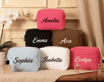 Borsa cosmetica a nido d'ape ricamata personalizzata - Regalo con nome personalizzato