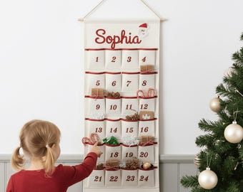 Personalized Advent Calendar for Kids | Hand Embroidered Christmas Wall Hanging