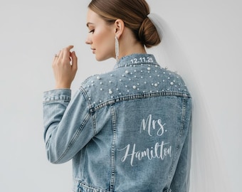 Chaqueta vaquera bordada para novia / Chaqueta vaquera personalizada para futura señora / Regalo de boda personalizado