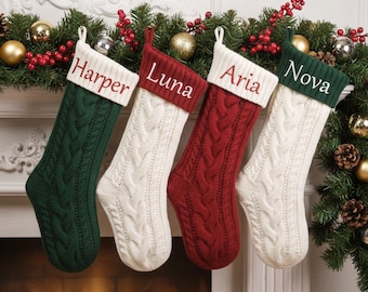 Personalized Knit Christmas Stocking | Custom Embroidered Name Stocking, Holiday Decor & Family Gift