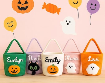 Personalized Embroidered Halloween Trick or Treat Basket: Kids Candy Bag