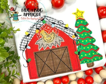Barn Tree Lights Bean Stitch Applique Design 5x7 6x10 8x8 8x12 9x9