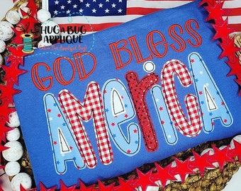 God Bless America Bean Stitch Applique Design 5x7 6x10 8x8 8x12 9x9