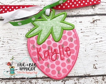 Strawberry Bag Tag In the Hoop Applique Design 4" 4.5" 5" 5.5" 6"