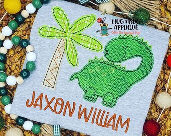 Dinosaur Palm Bean Stitch Applique Design 5x7 6x10 8x8 8x12 9x9