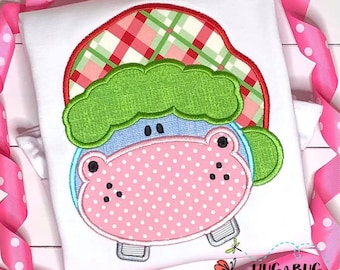 Hippo Santa Satin Stitch Applique Design 5x7 6x10 8x8 8x12