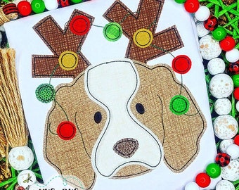 Spaniel Antlers Bean Stitch Applique Design 5x7 6x10 8x8 8x12 9x9