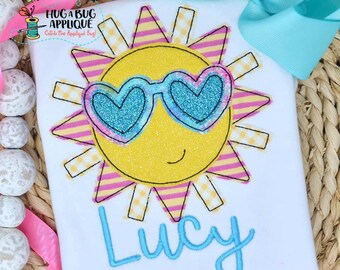 Sun Heart Glasses Bean Stitch Applique Design 5x7 6x10 8x8 8x12