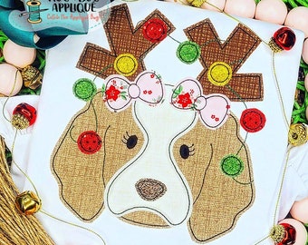 Spaniel Bows Antlers Bean Stitch Applique Design 5x7 6x10 8x8 8x12 9x9