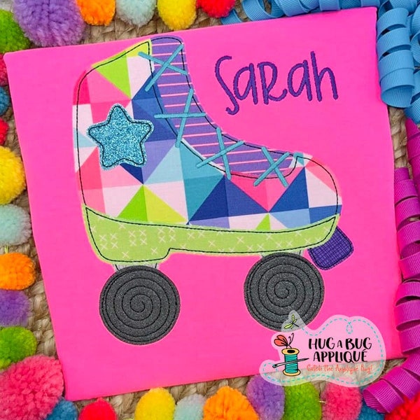 Roller Skate Bean Stitch Applique Design 5x7 6x10 8x8 8x12 9x9