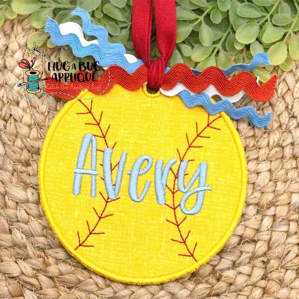 Baseball Bag Tag In the Hoop Applique Design 4" 4.5" 5" 5.5" 6"