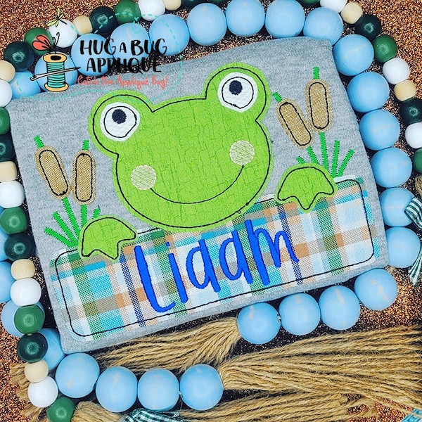 Frog Box Bean Stitch Applique Design 5x7 6x10 8x8 8x12 9x9