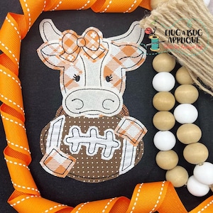 Longhorn Bow Football Bean Stitch Applique Design 5x7 6x10 8x8 8x12 9x9