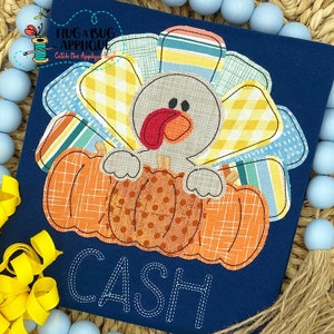 Turkey Pumpkins Bean Stitch Applique Design 5x7 6x10 8x8 8x12 9x9
