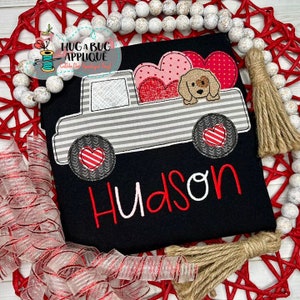 Truck Pup Hearts Bean Stitch Applique Design 5x7 6x10 8x8 8x12 9x9
