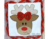 Reindeer Girl Rudolph Christmas Zig Zag Stitch Applique Design 5x7 6x10 8x8 8x12 9x9