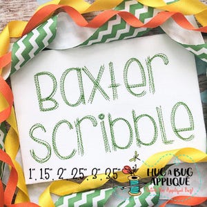 Baxter Scribble Stitch Embroidery Font 1.0”, 1.5”, 2.0”, 2.5”, 3.0”, 3.5”