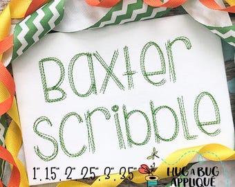 Baxter Scribble Stitch Embroidery Font 1.0”, 1.5”, 2.0”, 2.5”, 3.0”, 3.5”