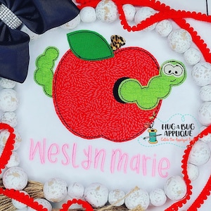 Apple Worm Bean Stitch Applique Design 5x7 6x10 8x8 8x12