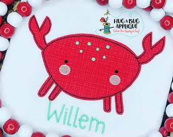 Cute Crab Bean Stitch Applique Design 5x7 6x10 8x8 8x12 9x9