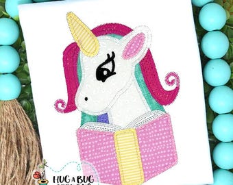 Unicorn Book Zig Zag Stitch Applique Design 5x7 6x10 8x8 8x12 9x9