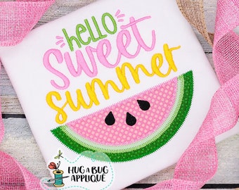 Hello Sweet Summer Zig Zag Stitch Applique Design 5x7 6x6 7x7 8x8 9x9