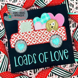 Truck Pup Hearts Zig Zag Stitch Applique Design 5x7 6x10 8x8 8x12 9x9
