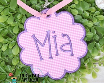 Scalloped Circle Bag Tag In the Hoop Applique Design 4&quot; 4.5&quot; 5&quot; 5.5&quot; 6&quot;