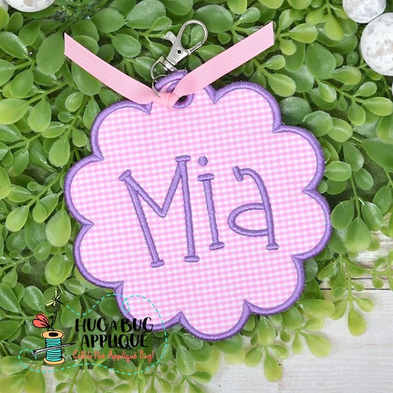 Scalloped Circle Bag Tag In the Hoop Applique Design 4" 4.5" 5" 5.5" 6"