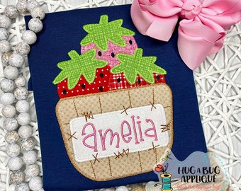 Basket of Strawberries Zig Zag Stitch Applique Design 5x7 6x10 8x8 8x12 9x9