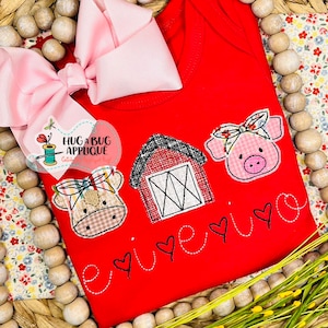 Cow Barn Pig Bandana Bean Stitch Applique Design 5x7 6x10 8x8 8x12 9x9