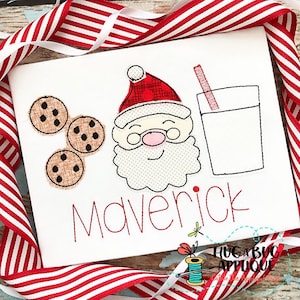 Santa Milk Cookies Trio Christmas Bean Stitch Applique Embroidery Design 5x7 6x10 8x8 8x12