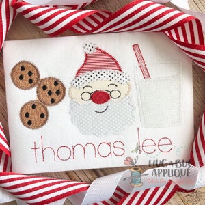 Santa Milk Cookies Trio Christmas Zig Zag Stitch Applique Embroidery Design 5x7 6x10 8x8 8x12
