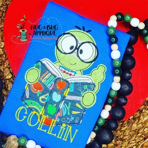 Book Worm Bean Stitch Applique Design 5x7 6x10 8x8 8x12 9x9