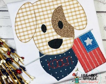 Dog Flag Patriotic USA America Bean Stitch Applique Embroidery Design 5x7 6x10 8x8 8x12