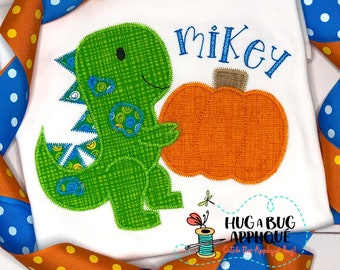 Dino Pumpkin Zig Zag Stitch Applique Design 5x7 6x10 8x8 8x12