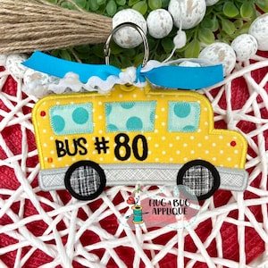 Bus Bag Tag In the Hoop Applique Design 4" 4.5" 5" 5.5" 6"