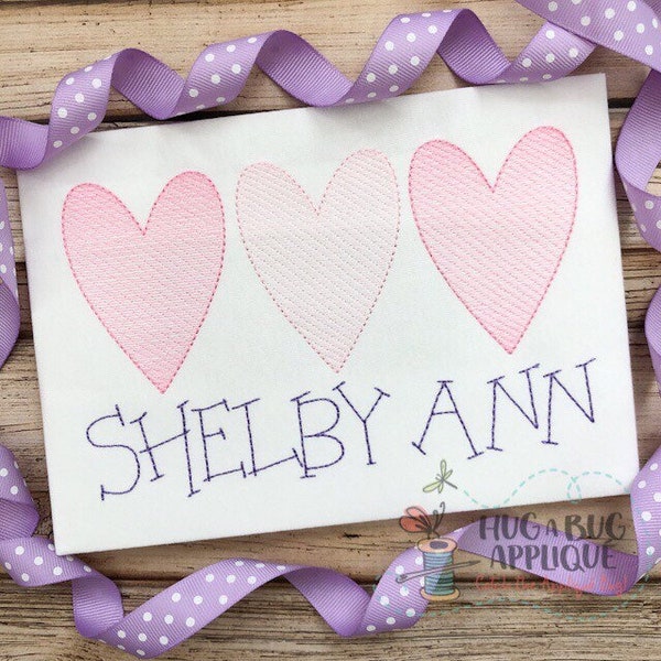 Heart Trio Sketch Stitch Embroidery Design 5x7 6x10 8x8 8x12 9x9