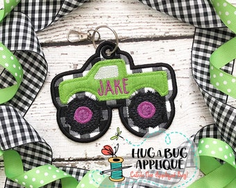 Monster Truck Bag Tag In the Hoop Applique Design 4&quot; 4.5&quot; 5&quot; 5.5&quot; 6&quot;