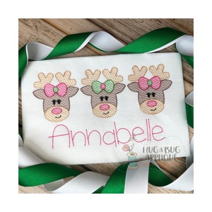 Reindeer Girl Trio Sketch Stitch Embroidery Design 5x7 6x10 8x8 8x12 9x9