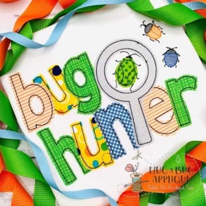 Bug Hunter Magnifying Glass Bean Stitch Applique Design 5x7 6x10 8x8 9x9 8x12