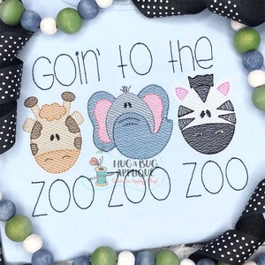 Zoo Trio Sketch Stitch Embroidery Design 5x7 6x10 8x8 9x9