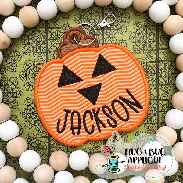 Jackolantern Bag Tag In the Hoop Applique Design 4" 4.5" 5" 5.5" 6"