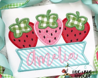 Strawberry Banner Satin Stitch Applique Design 5x7 6x10 8x8 9x9 8x12