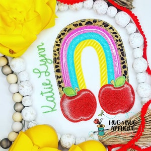 Rainbow Apples Zig Zag Stitch Applique Design 5x7 6x10 8x8 8x12