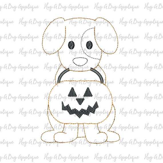 Dog Pumpkin Halloween Bean Stitch Applique Design 5x7 6x10 8x8 8x12