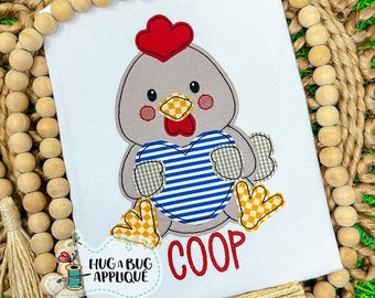 Chicken Holding Heart Bean Stitch Applique Design 5x7 6x10 8x8 8x12 9x9