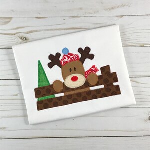 Christmas Reindeer Fence Zig Zag Stitch Applique Embroidery Design 5x7 6x10 8x8 8x12