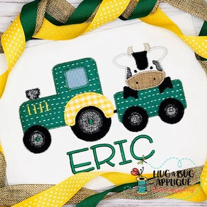 Cow Tractor Zig Zag Stitch Applique Design 5x7 6x10 8x8 9x9 8x12