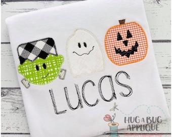 Frankenstein Ghost Jackolantern Trio Zig Zag Stitch Applique Design 5x7 6x10 8x8 8x12